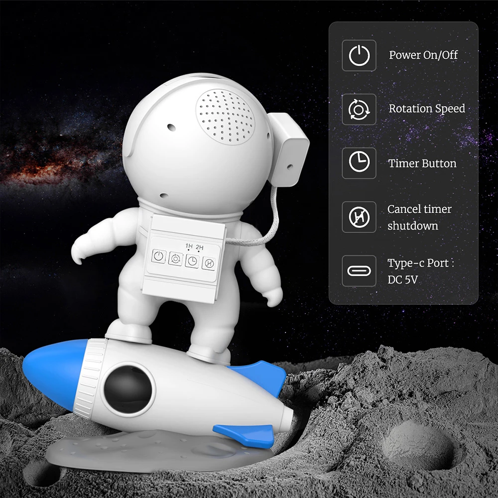 Rocket Astronaut Galaxy Star Projector Night Light, 360° Rotating Starry Planetarium Nebula LED Lamp For Kids Home Bedroom Gift