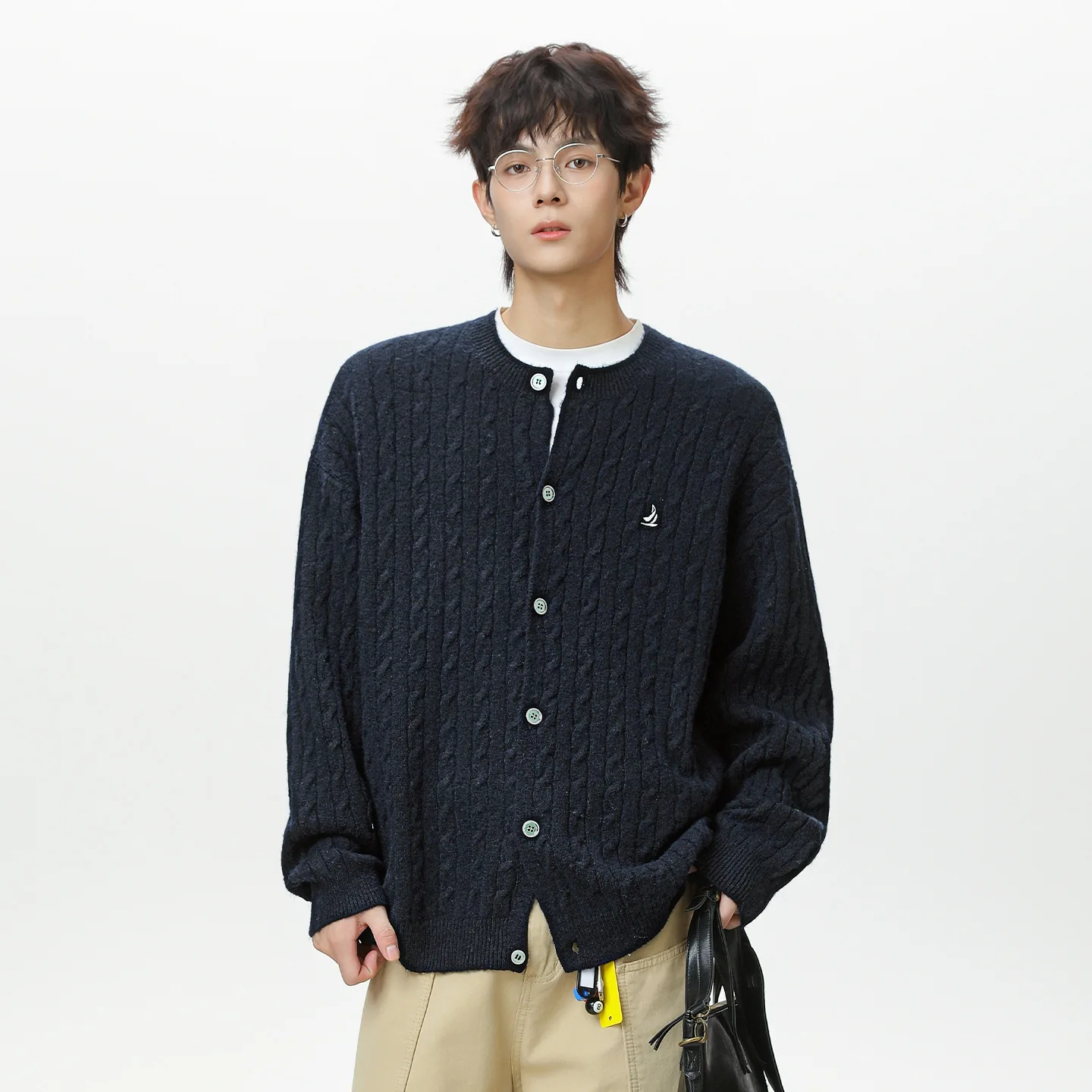 

Кардиган Unsiex, вязаный свитер, осень-зима 2022, новый мужской вязаный кардиган с круглым вырезом, текстурированный свободный свитер, верхняя одежда