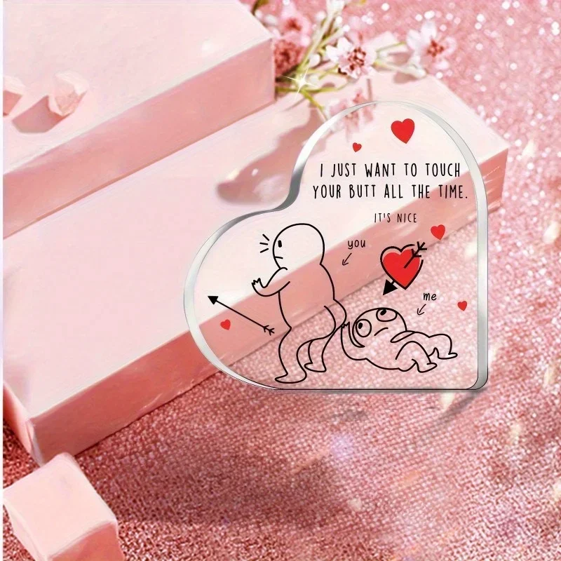 Funny Flirty Heart Acrylic Plaque I Just Want To Touch Your Butt All The Time Couple Desk Decor