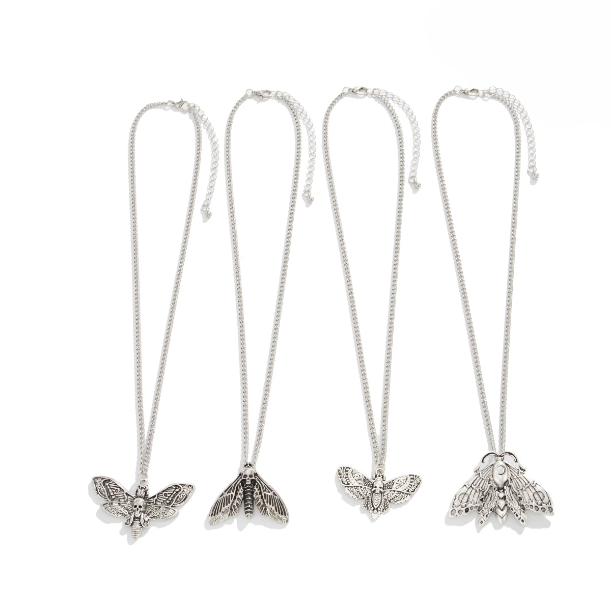 Salircon القوطي 4 قطعة/المجموعة الجمجمة عقد بحلية متدلية على شكل فراشة قلادة للنساء خمر الشرير الفضة اللون المختنق سلسلة مجوهرات هدايا الهالوين #6