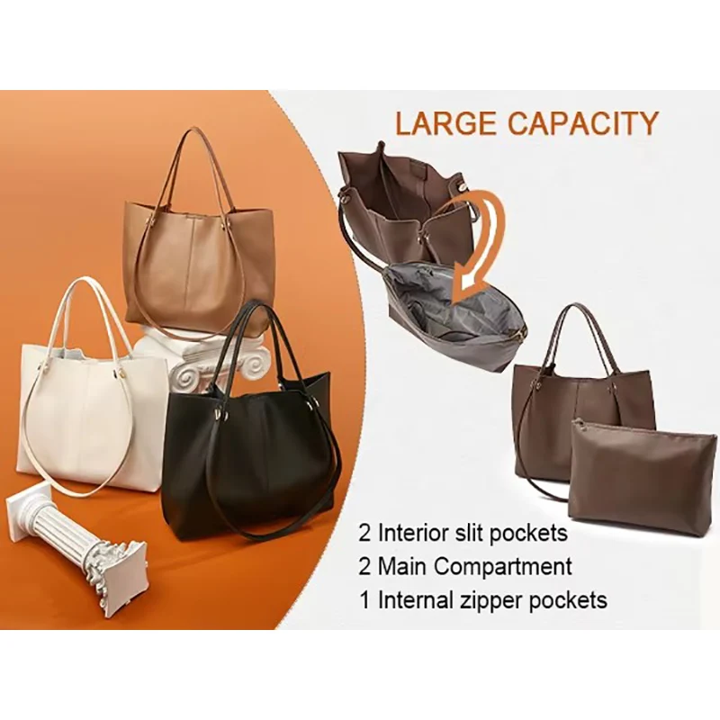 FOXER Modna Retro Damska Torba na Ramię ze Skóry Licowej, Prosta Torba typu Tote, Luksusowa Torebka Damska do Biura, Duża Pojemność, Prezent na Boże Narodzenie — zdjęcie 6
