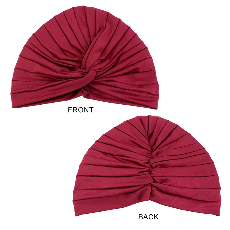 New Women\'s Stretchy Twist Pleasted Hair Wrap Turban Caps Muslim Cancer Chemo Beanie Cap Headwear Sleep Hat