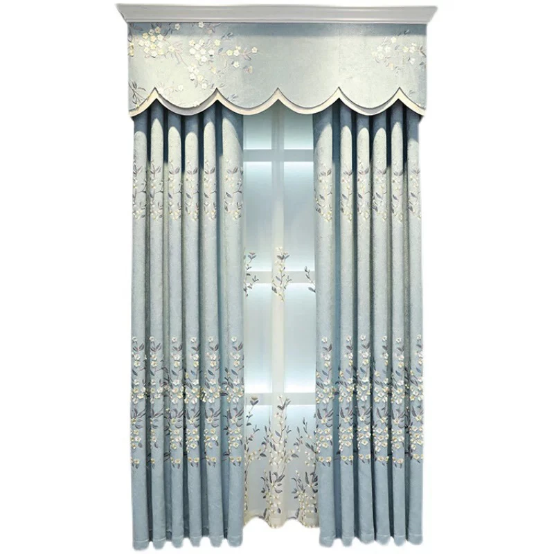 

European Chenel Blackout Luxury Curtains for Living Room Bedroom Dining Embroidery Custom Size White Tulle Valance Romantic