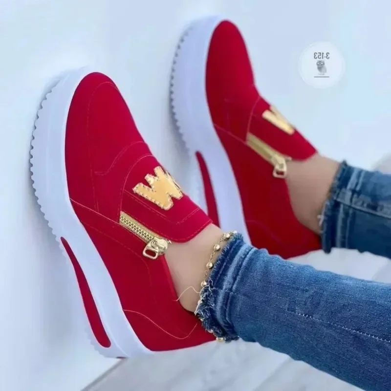 Tênis casuais estampados m para mulheres, sapatos vulcanizados, plataforma com zíper lateral, tamanho positivo, calçados femininos