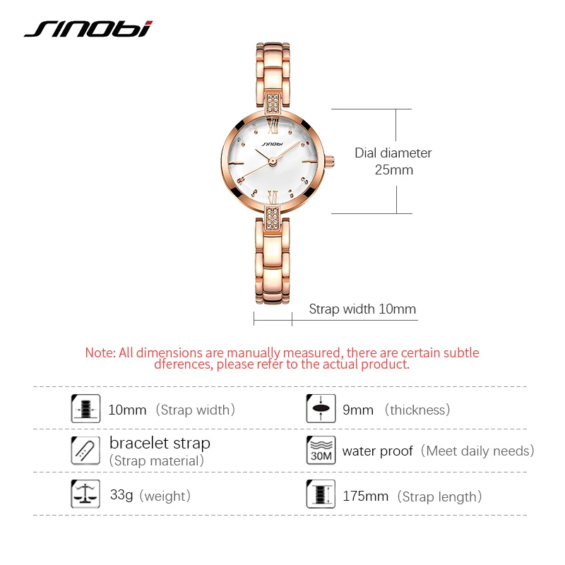 SINOBI Rhinestone Women Watch Fashion Jewelry Chain Golden Bracelet Waterproof Small Quartz WristWatches Ladies Watch Gift