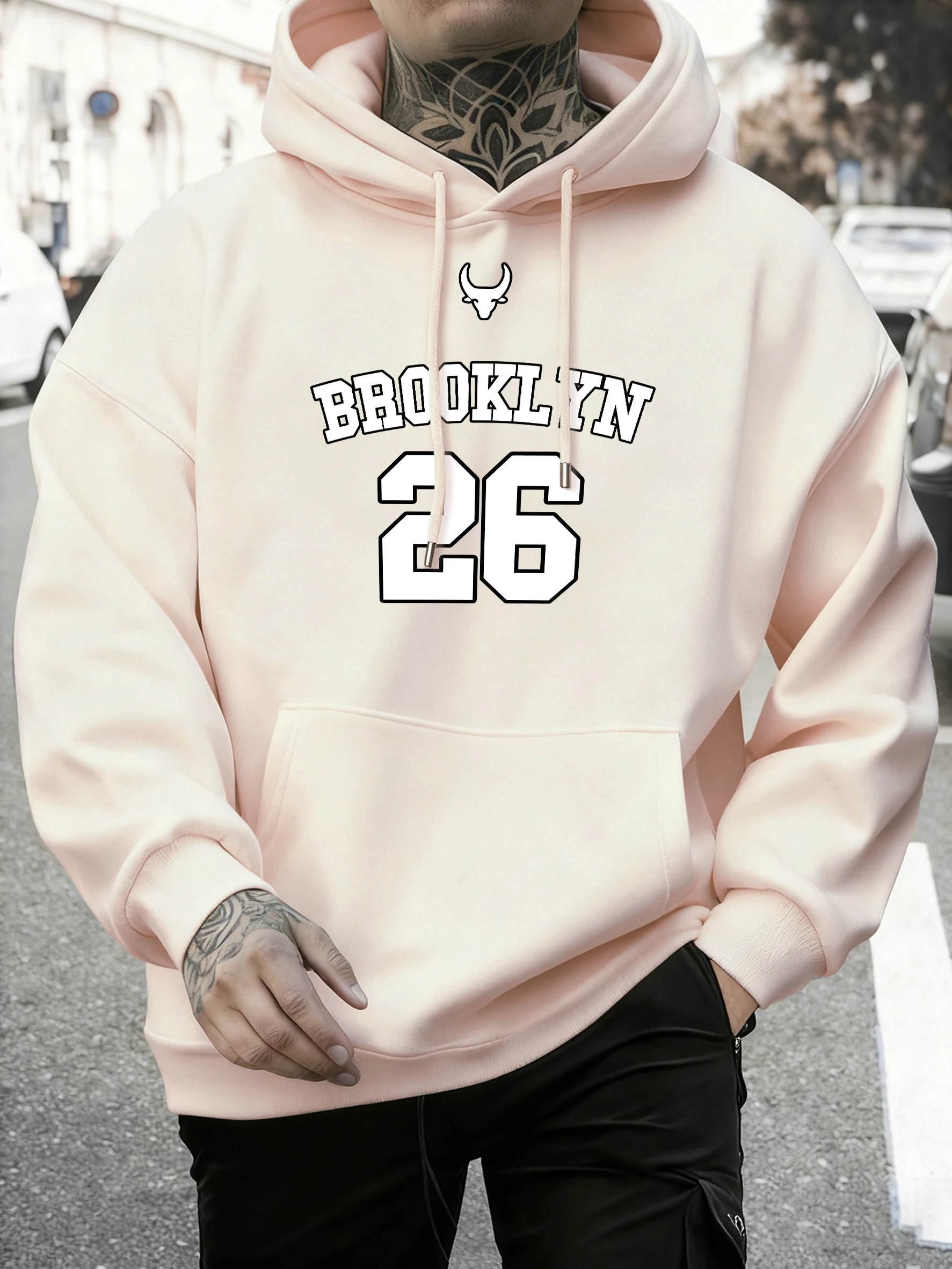 بروكلين 26 رسالة الطباعة الرجال اليومية هوديي عارضة متعدد الألوان البلوز خمر جيب رياضية مريحة الصوف الملابس #3