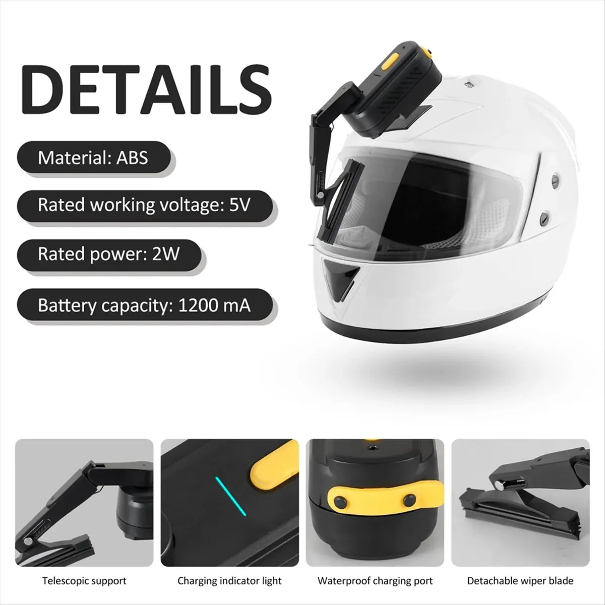 Super Sale Helmet Automatic Wiper Universal Waterproof Helmet Wiper 1200mAh Rechargeable Motorcycle Helmet Windshield Wiper