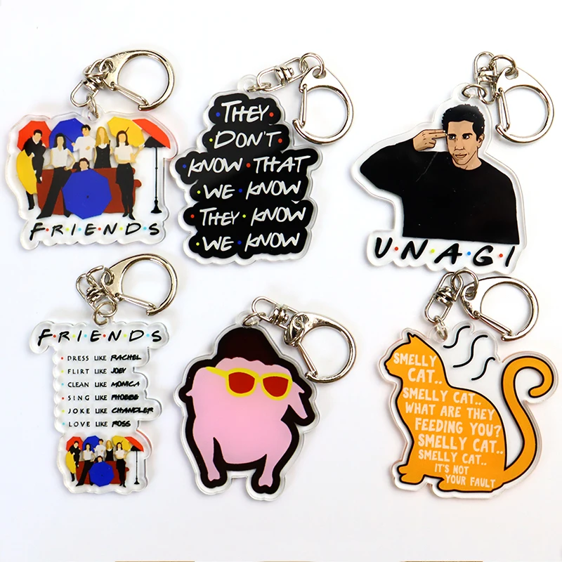 Sitcom Friends Theme Acrylic Keychain Double Sided Cartoon Design Keyring Bag Keys Funny Pendants Accessories Gift for Friends