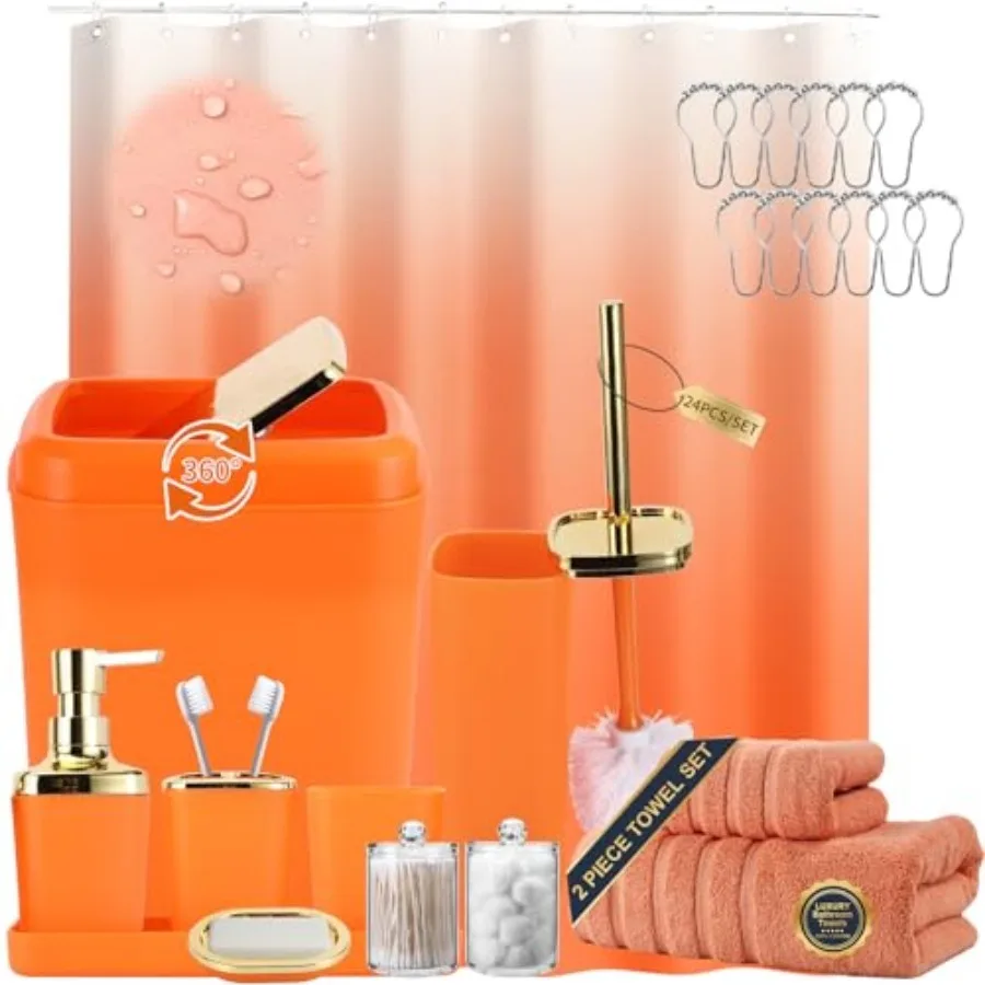 

Набор аксессуаров XLHOMO из 24 предметов: шторка для душа, банные полотенца, мусорное ведро, дозатор для мыла и мыльница для ванной комнаты/дома