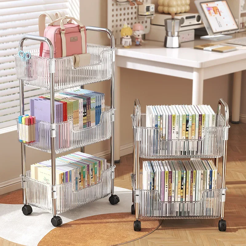 Multi Layer Organizer Books Storage Cart Tea Trolley Acrylic Backpack Storage Cart Wheeled Rolling Cart Household Small Cart