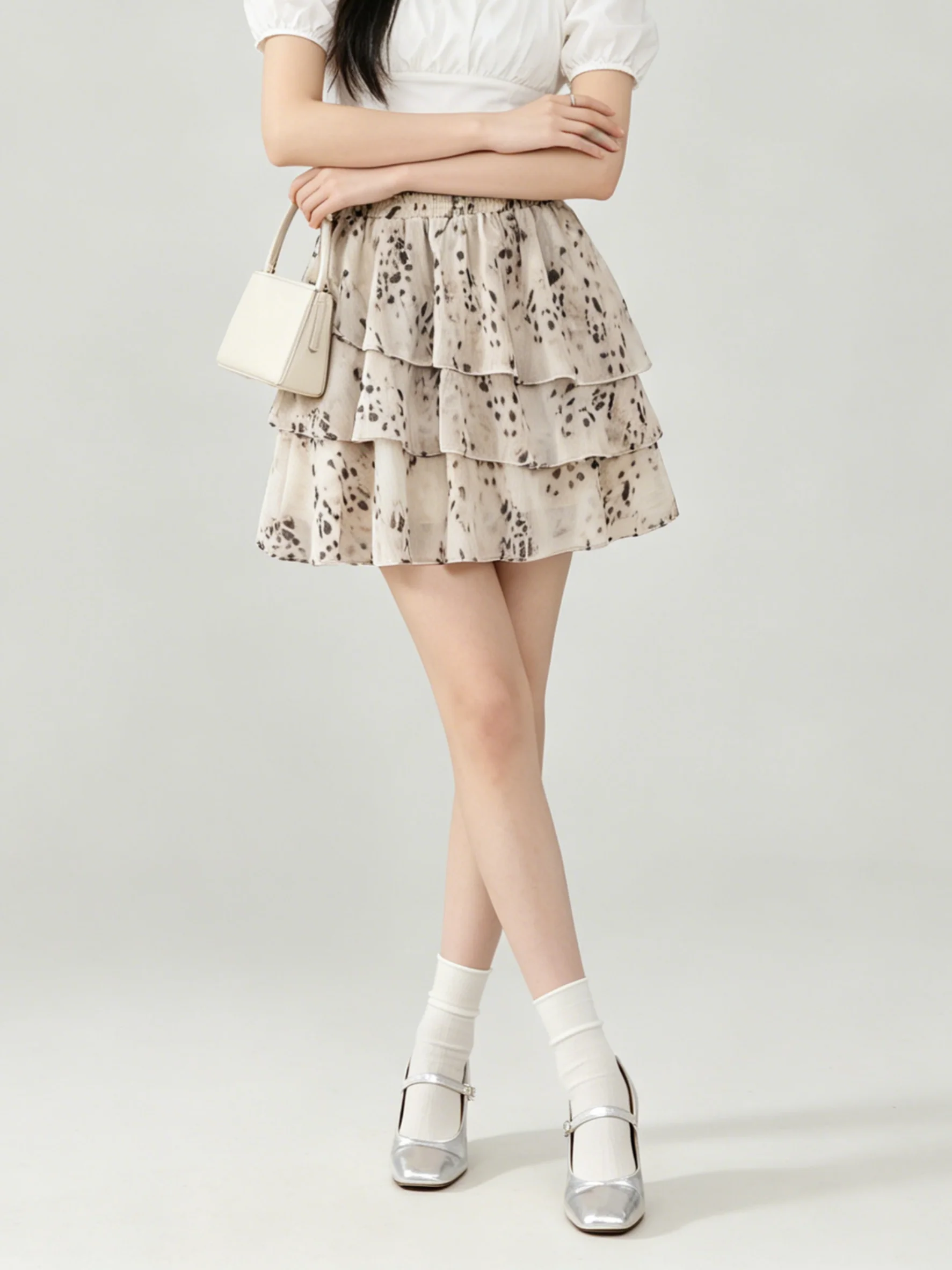 Summer Gentle Wind Korean High Waist Leopard Print Cake Skirt Women Slim A-Line  Skirt Elastic Waist Skin-friendly Short ...