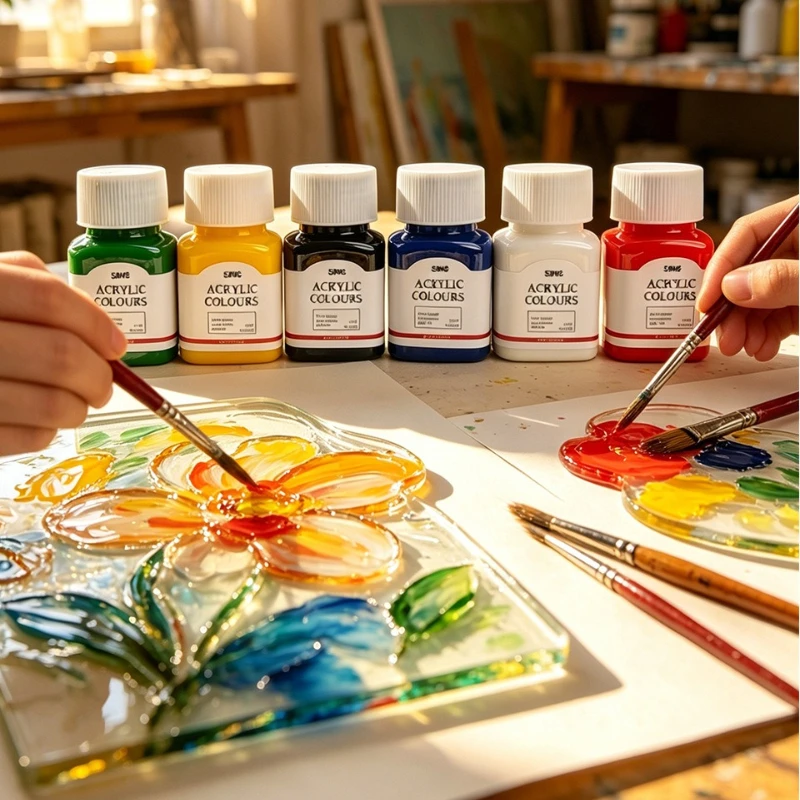 6 Colors Glass Enamel Paint Set Waterproof Sun Resistant Hand Paint Pigment for Cup Window Glass DIY Craft Art Decoration
