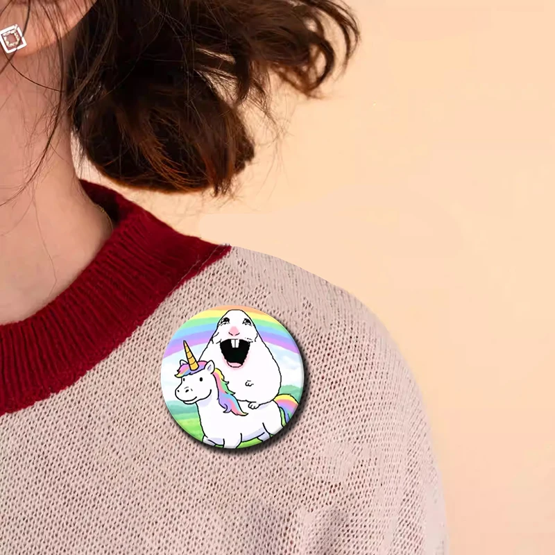 Creative Funny Hamster Meme Enamel Pins Cute Cartoon Animal Badges Handmade Round Brooch for Clothes