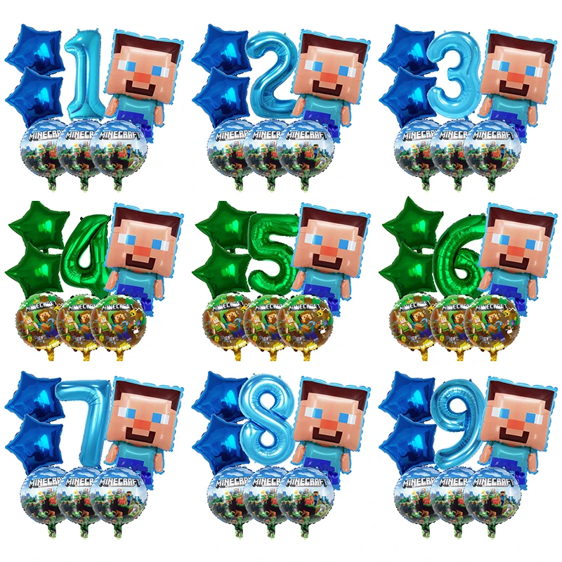 

Набор фольгированных шаров в виде персонажей из игры Minecraft для мальчиков, двусторонние фигурные шары для дня рождения, украшения для вечеринки, набор фольгированных шаров-цифр для детского праздника