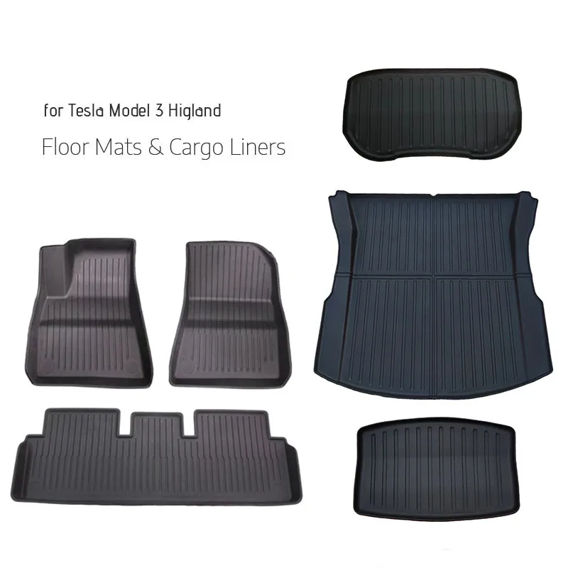 

For Tesla Model 3 Highland 2024 Floor Liner&Trunk Mat Set Lightweight Foot & Cargo Carpet Protection Front Boot Lower Cargo Mat