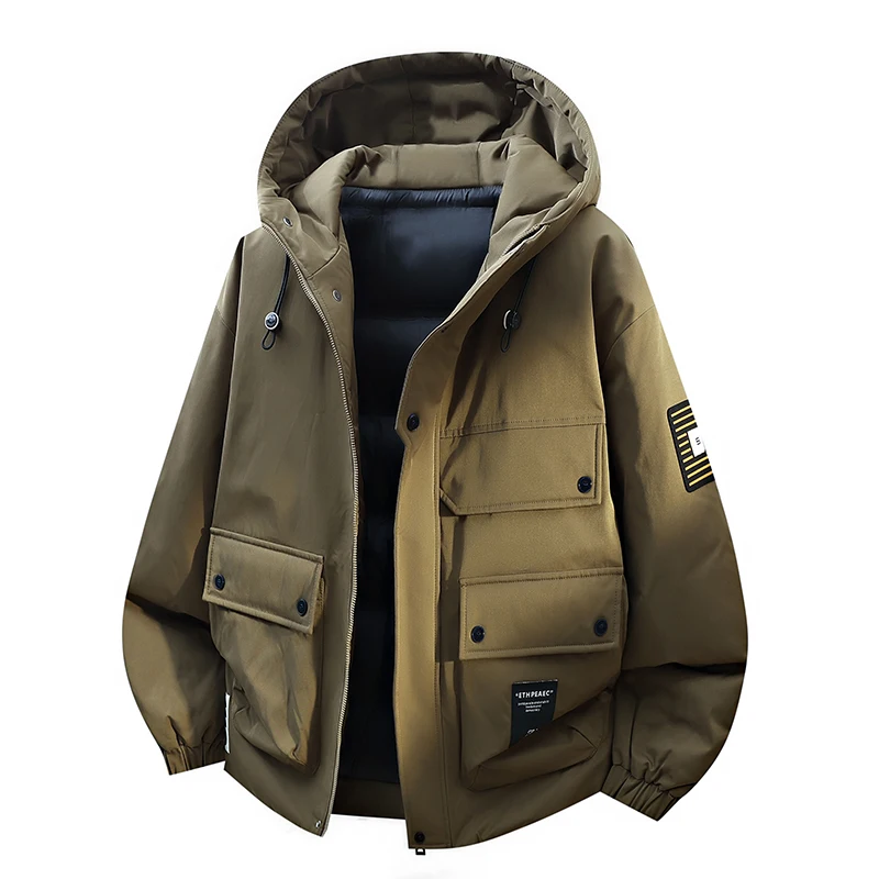 

Мужская зимняя модная повседневная рабочая куртка с капюшоном, утепленная пухом белой утки, ветрозащитная, серия Mountain, верхняя одежда