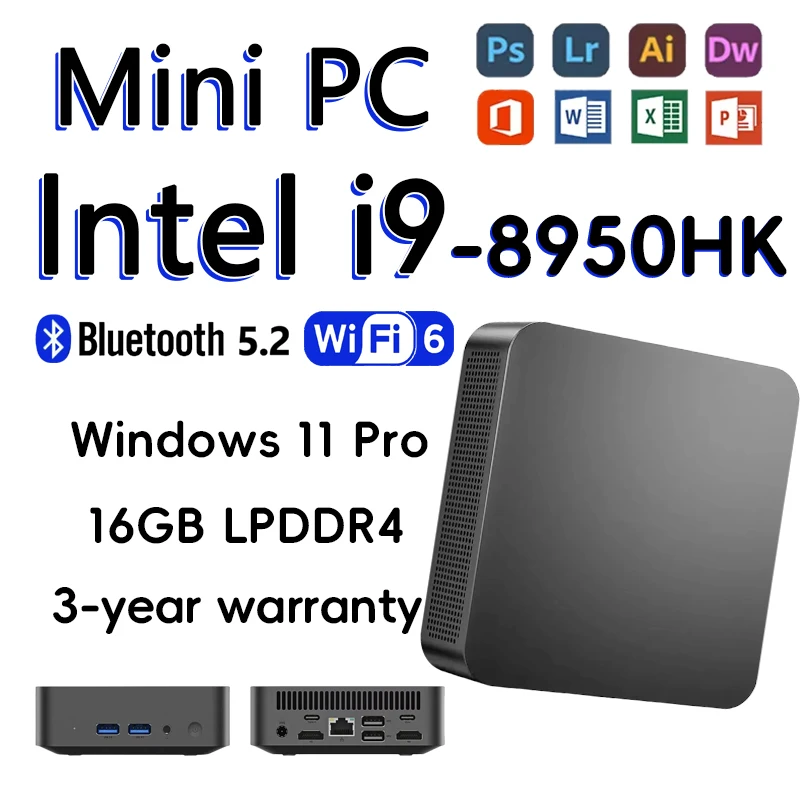MINI PC Intel Core i9 8950HK Windows 11 Pro 16GB RAM 2TB SSD WIFI6 BT5.2 4K HD Mini Gaming Kantoor Studie Desktop Computer - afbeelding 2