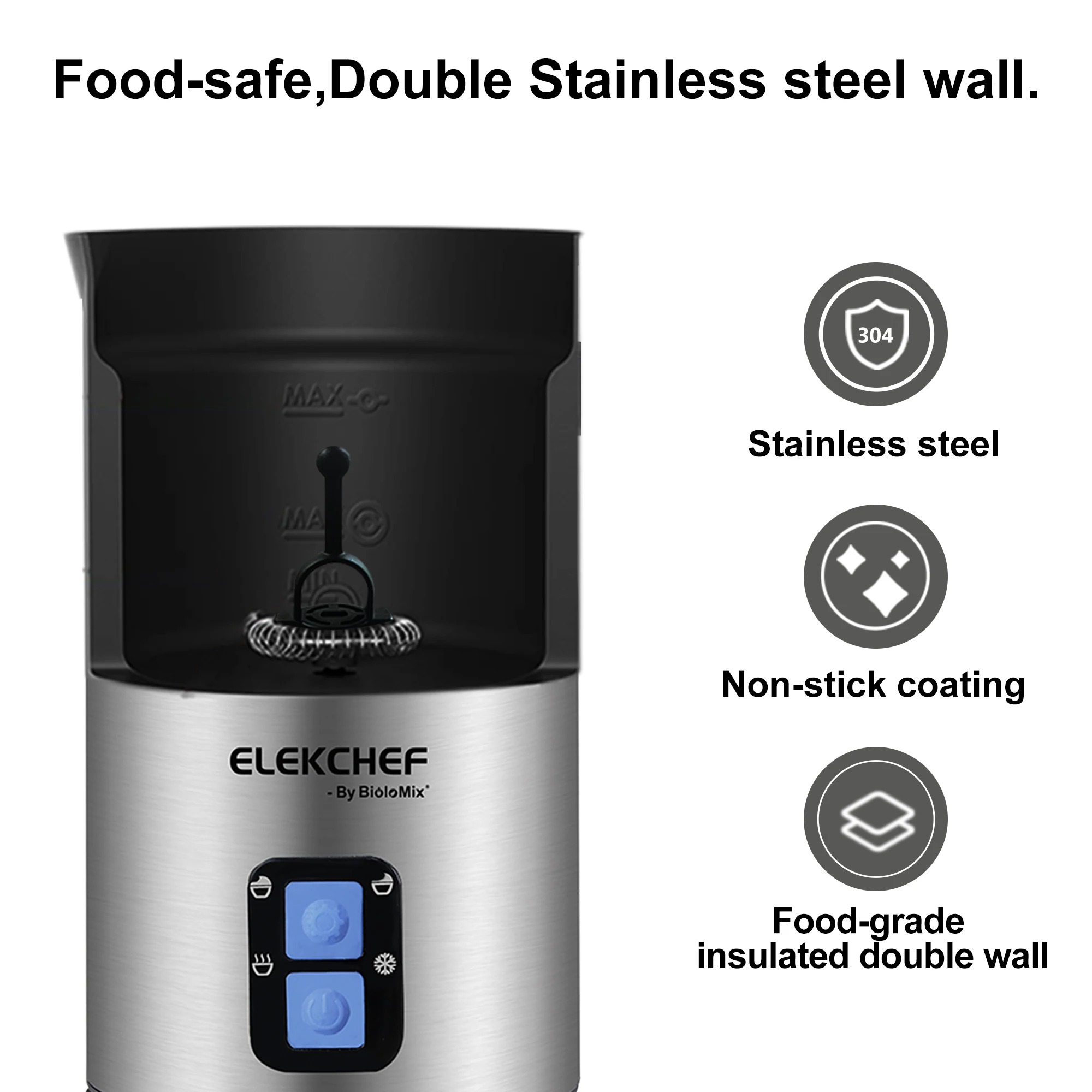 BioloMix Automatischer Milchaufschäumer und Wärmer – 4-in-1-Kaffeeaufschäumer für Heiß-/Kaltschaum, Latte und Cappuccino – Detail 6