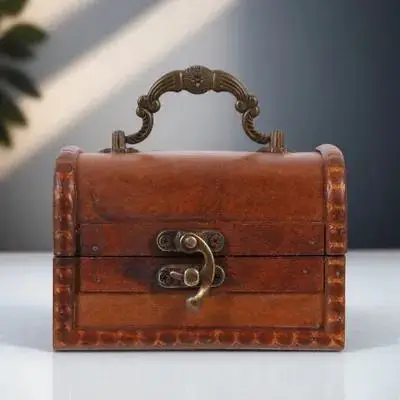 

1PCS Retro Storage Wood Box for Jewelry Lock Yellow Tone Vintage Decorative Container for Home Bedroom Living Room