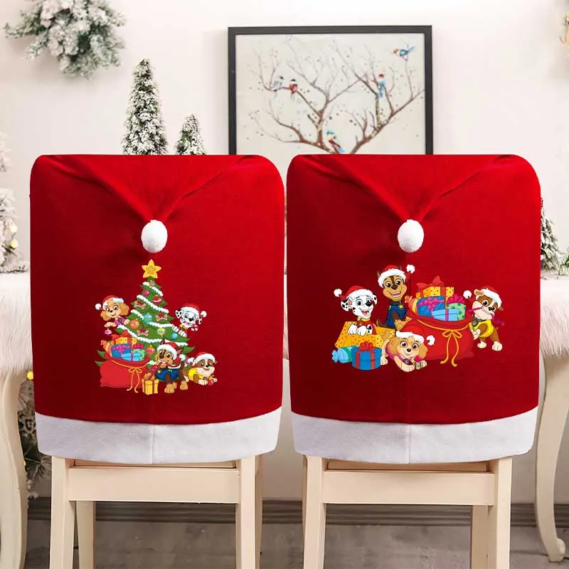 

PAW Patrols Christmas Hat Chair Covers Anime Cartoon Home Decoration Living Room Big Xmas Cap Chair Backrest Case Gift Hot Sales