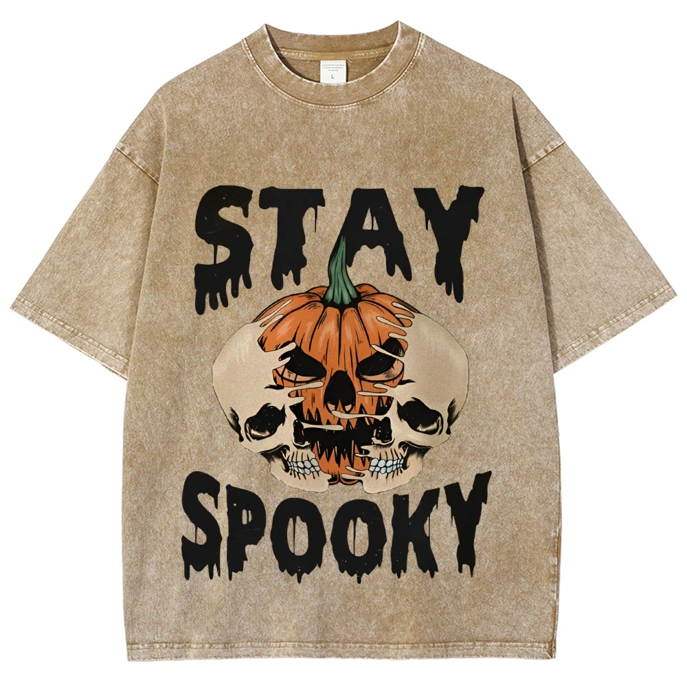 Halloween Costume T-Shirt Retro Skeleton Pumpkin Shirt Stay Spooky Shirt Funny Fall Season Tee Women’s y2k Clothes Top Tees