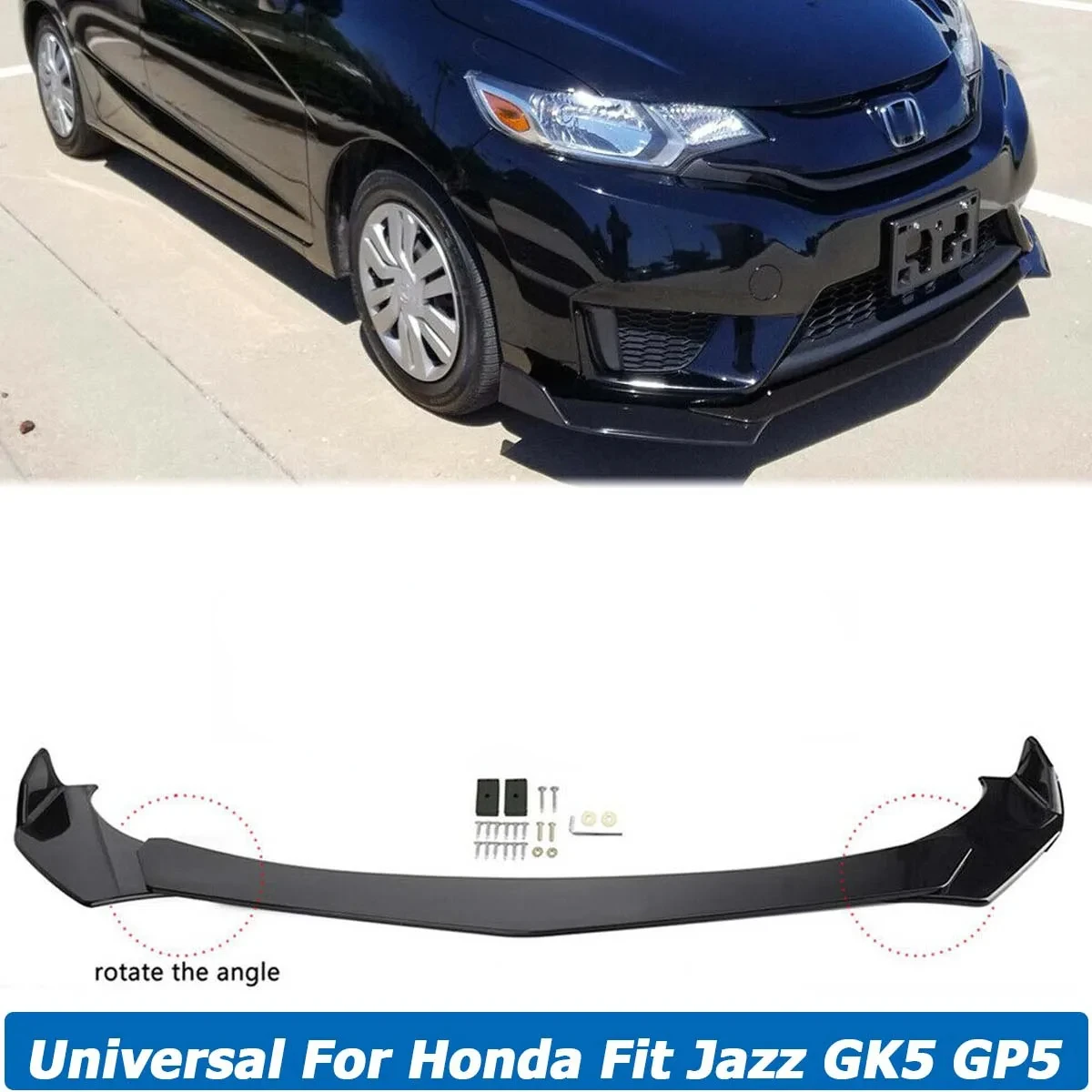 Universal For Honda Fit GK5 GK3 Jazz Front Bumper Lip Spoiler Splitter Deflector Body Kit Guards Cover Car Tuning Accessories