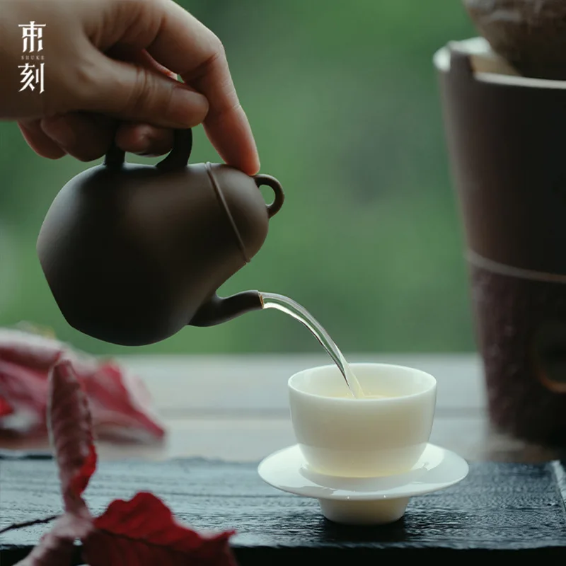 Hand-Carved Vintage Handmade Rustic Ceramic Teapot Dewdrop Design High-End Zen-Style Artistic Hand-Held Tea Pot With