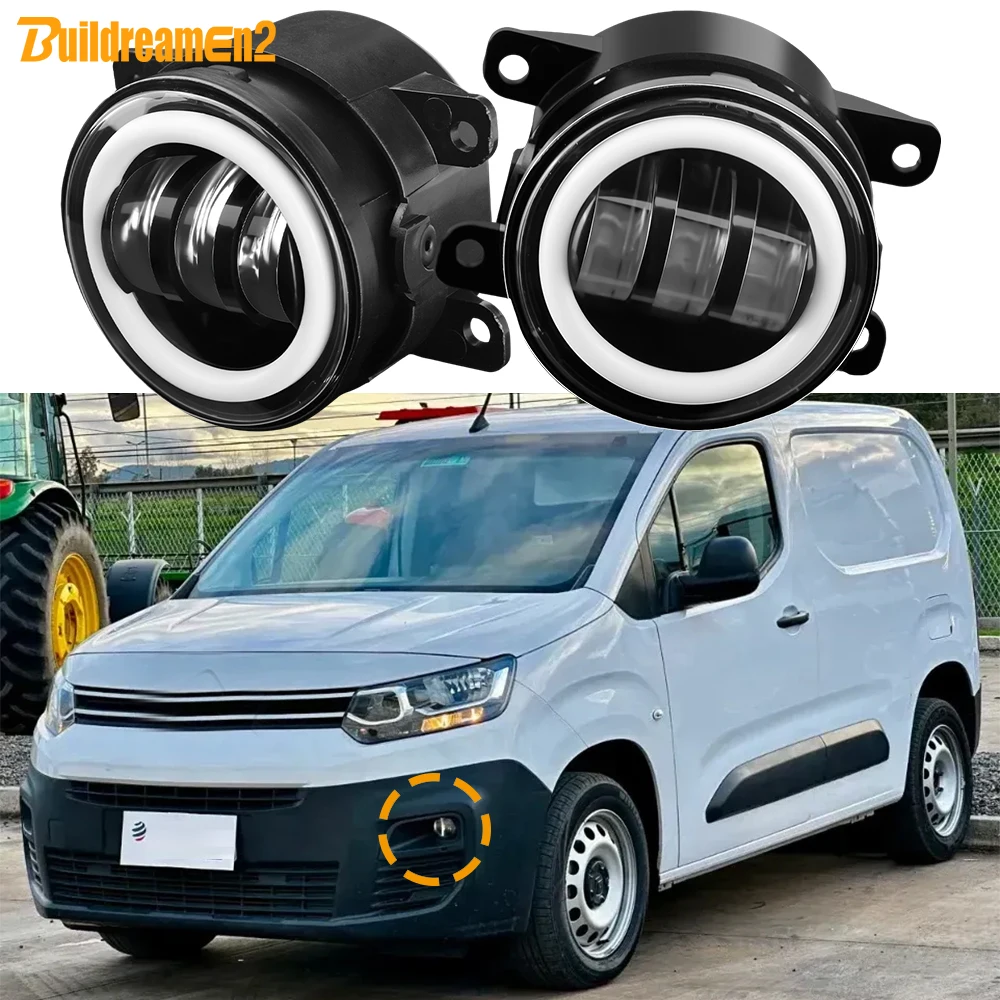 2 Pieces Car LED Fog Light + Angel Eye Turn Lamp Daylight DRL 30W For Citroen Berlingo K9 Mk3 2018 2019 2020 2021 2022