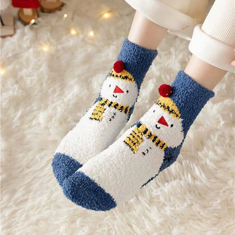 Elk Santa Claus Cartoon Christmas Hat Floor Sleep Socks Middle Tube Socks Christmas Socks Women Hosiery Coral Velvet Socks