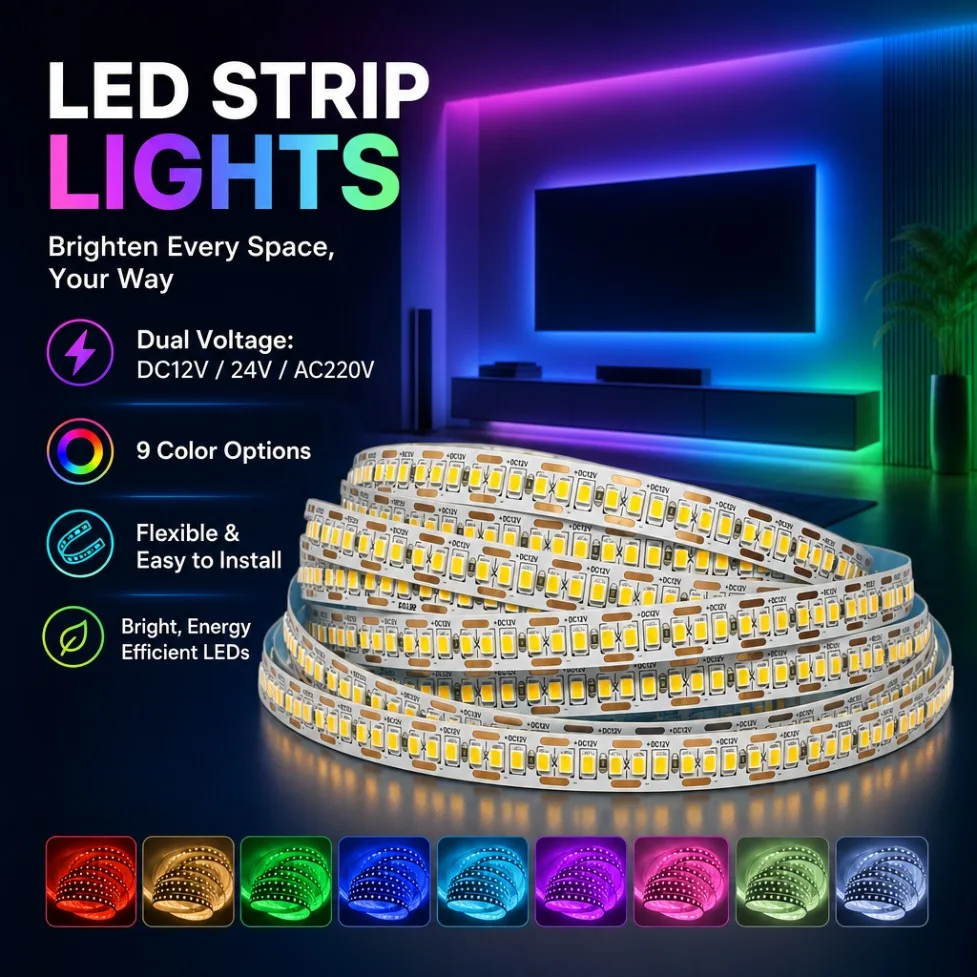 SMD2835 LED Strip 120LEDs/M DC12V/24V AC220V 0.5M-5M 3000K-6000K Colorful Flexible Tape for DIY TV Backlight Home Decor Lighting