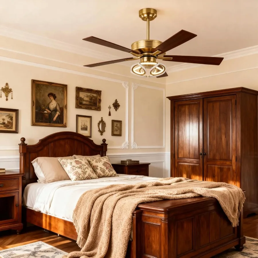 52 Inch Gold Ceiling Fans with Integrated Lights and Remote/APP Controlled RGB Color Changing LED Lighting 6-Speed Reversible D