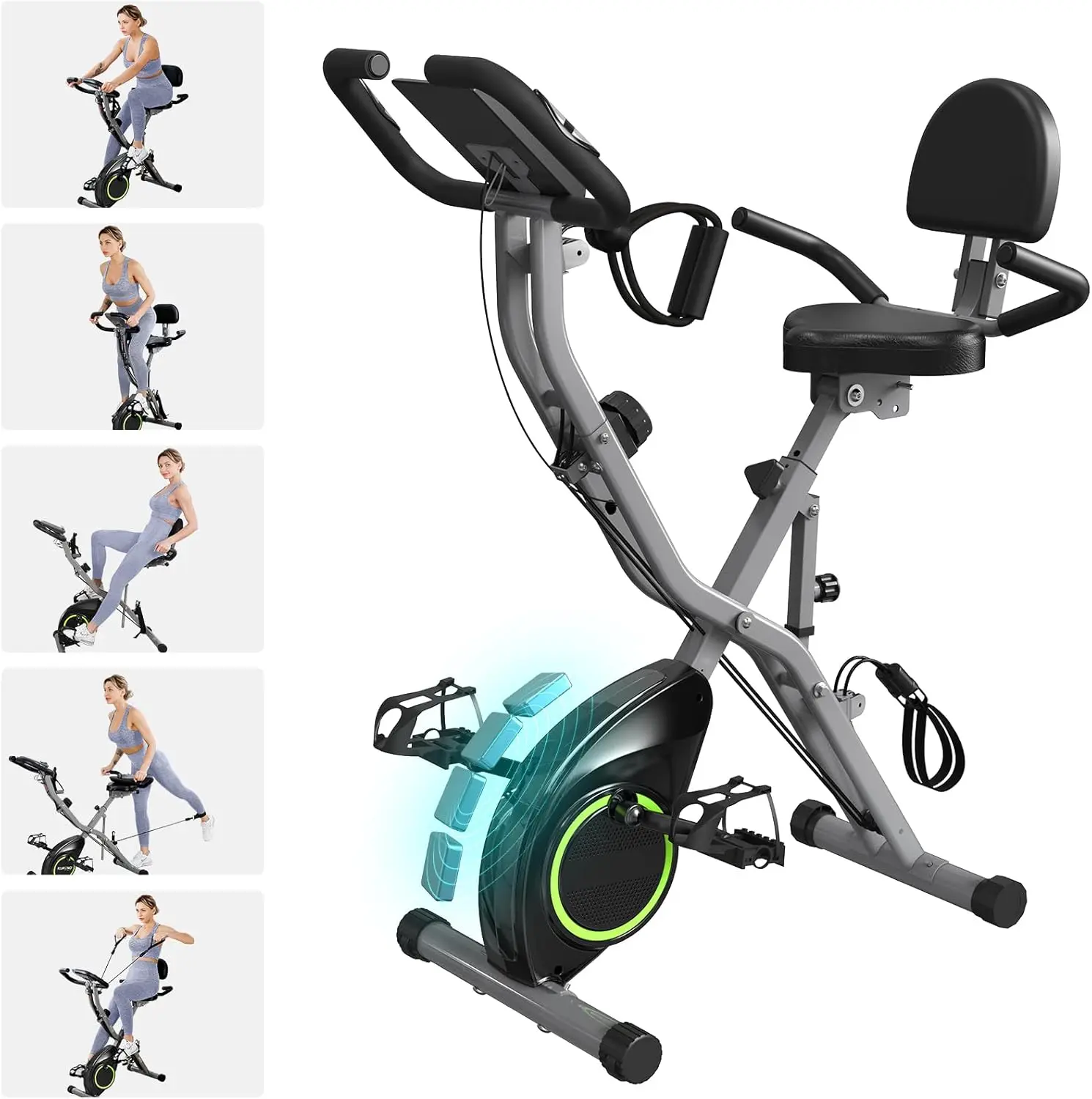 

Foldable Exercise Bike5-in-1 indoor fitness , 16 level quiet reluctance bike, 6.6pound flywheel and 300 pound capacity