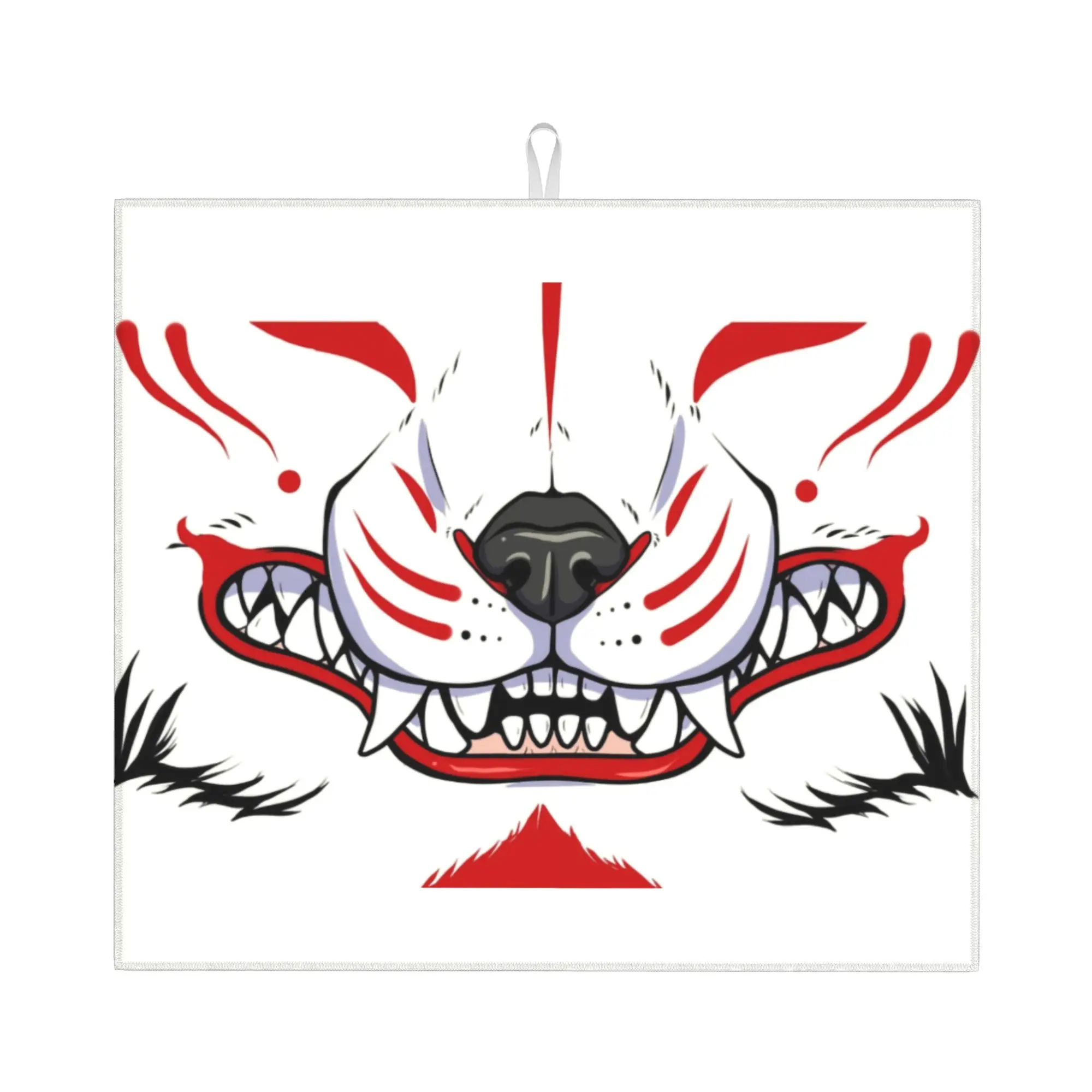 Drying Mat For Kitchen Oni Demon Kitsune Grin Barware Tableware Fox Aunumart Japanese Washable Kitchen Sink Drying Pad