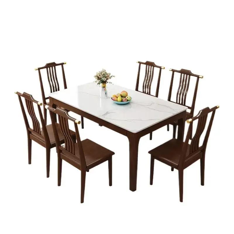 Slate all solid wood dining table modern simple small apartment family living room dining table marble rectangle