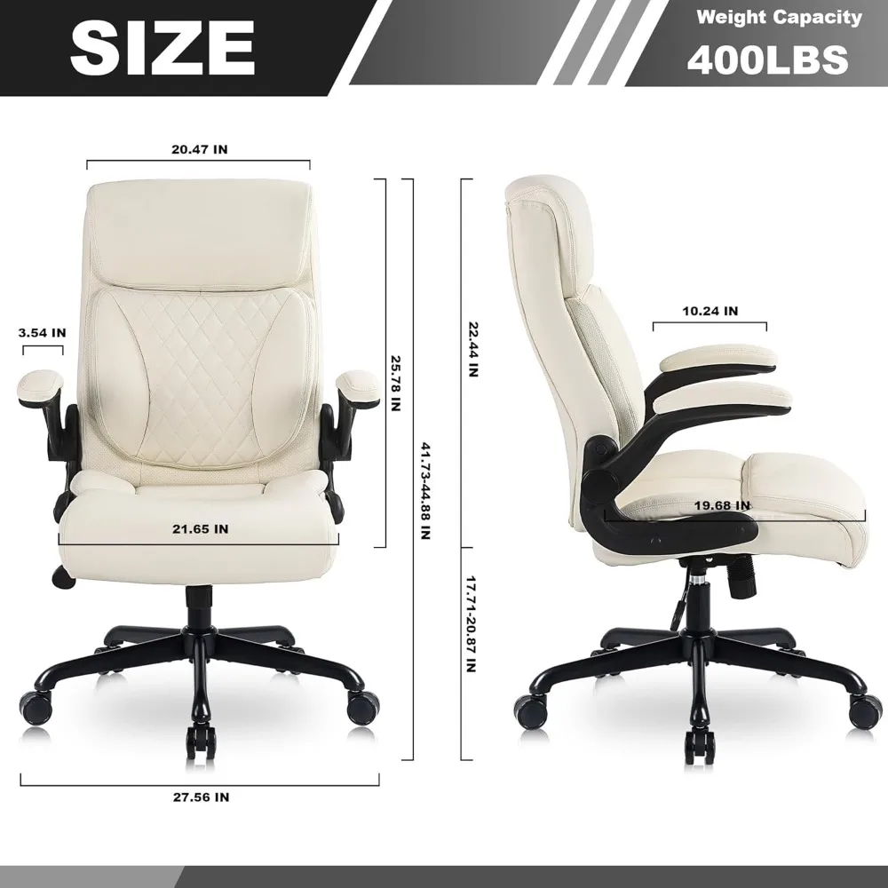 Kursi Kantor Eksekutif, kursi meja komputer kulit PU ergonomis dengan penyangga pinggang, sandaran lengan lipat, dan tinggi dapat disesuaikan, fo
