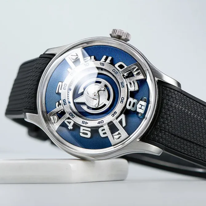 

OBLVLO Men Automatic Watch 42MM Mechanical Wristwatch Luminous Unique Circular Dial 50m Waterproof Sapphire Mirror