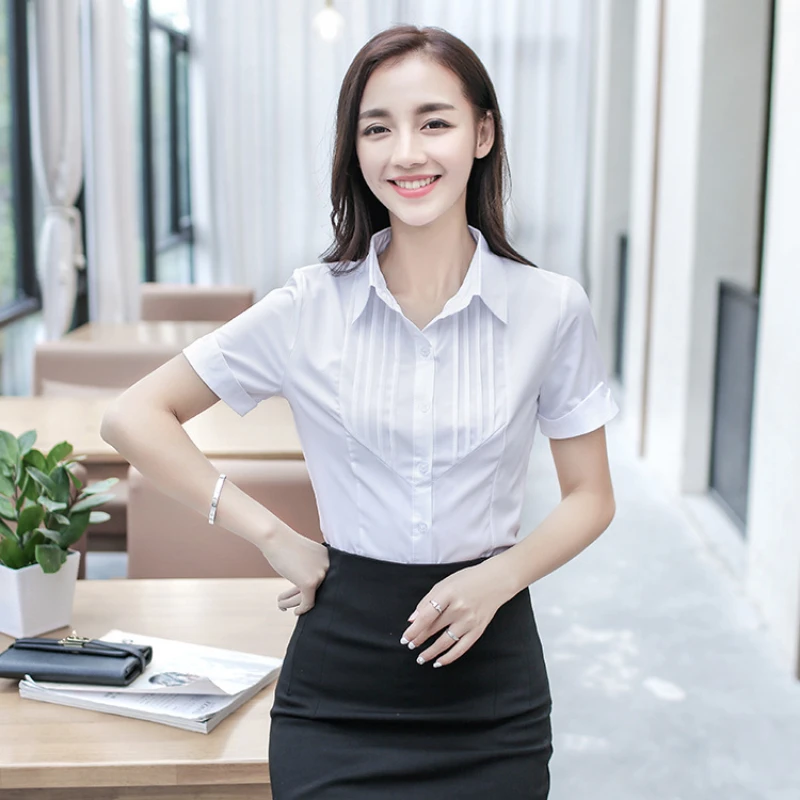 Korean Popular Clothes Shirts for Women Elegant 2024 Fashion White Shirt Women Short Sleeve Shirts and Blouses Office Lady Tops