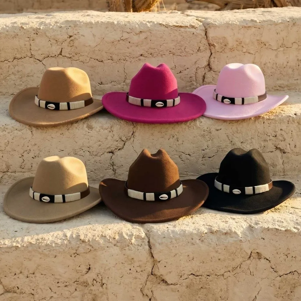 Fashion Solid Color Western Cowboy Hat Ethnic Style Sunscreen Jazz Hat Wide Brim Punk Vintage Cowgirl Hat Stage Performance