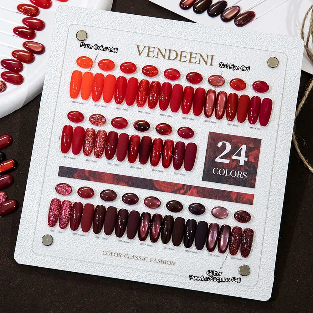 Vendeeni 24 Farben Hochpigmentiertes Gel-Nagellack-Set UV-Reinfarben-Glitzer-Gel Magnetisches Katzenaugen-Gel mit Display – Detail 7