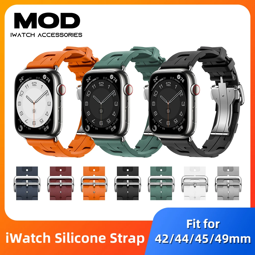 

Luxury Silicone Strap for Apple Watch 8 Ultra Rubber Band 49mm 45mm 42mm 44mm for IWatch Series 8 7 se 6 5 4 Men Rubber Bracelet