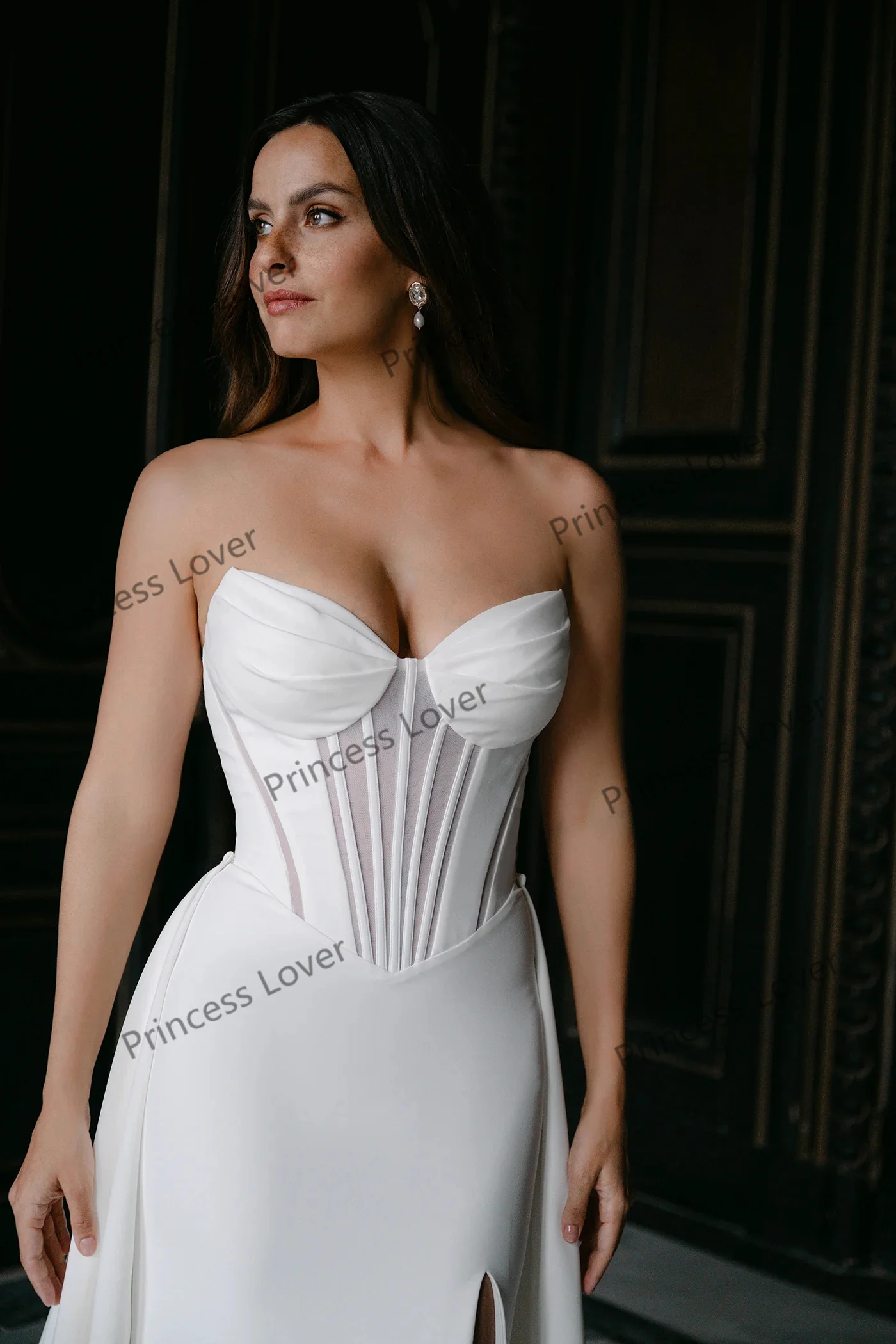 Satin Mermaid Wedding Dresses Side Slit Corset Vestido de Novia Elegant Second Reception Gown Customized Robe De Soirée