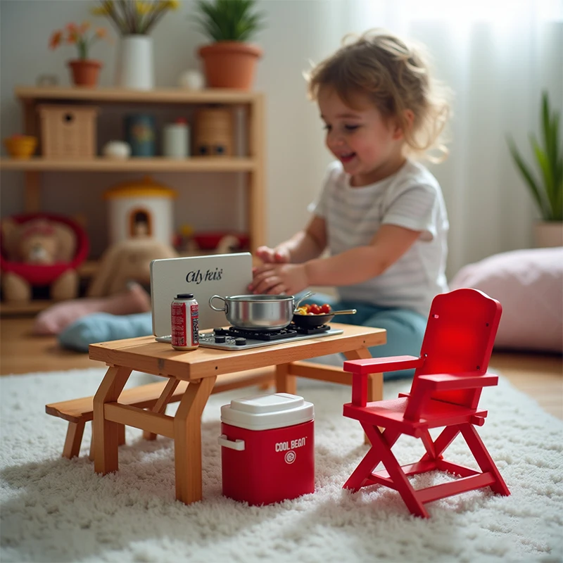 Mini juego de simulación para Picnic y acampada, casa de muñecas, decoración de escena al aire libre, mesas plegables, taburete, estufas de Cassette, juguete para juego de imitación para chico