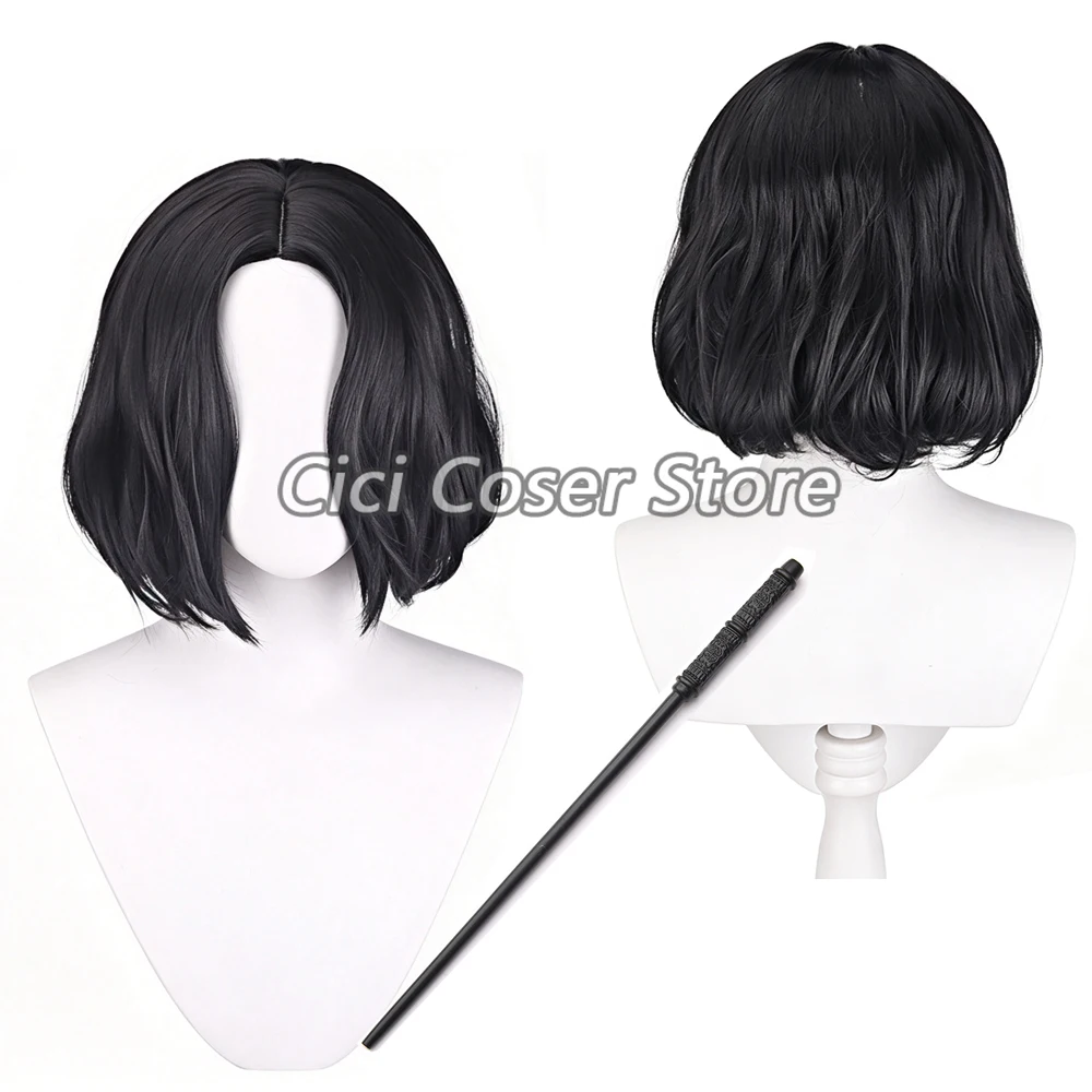 Peluca de Cosplay de Severus Snape de Película de Anime, Cabello Sintético Negro y Varita Mágica, Accesorios para Disfraces de Halloween y Carnaval para Hombres