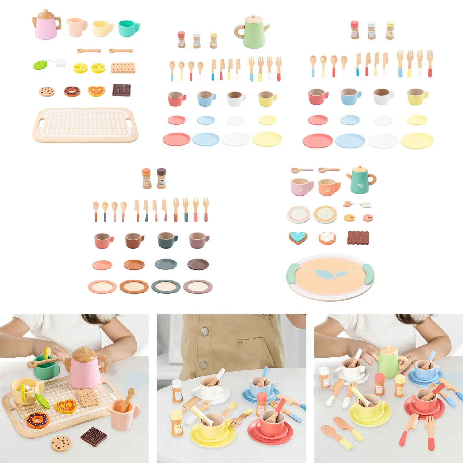 Juego de fiesta de té para niños, juguetes de madera para niñas de 2, 3, 4, 5 y 6 años, juego de té de la tarde, accesorios de cocina para juego de imitación de princesa