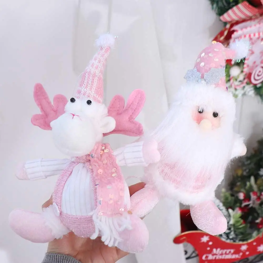 Tabletop Christmas Snowman Realistic Sitting Knitted Elk Snowman Cartoon Soft Christmas Pink Decorations Party Supplies