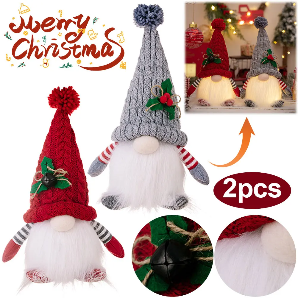 Set of 2 Christmas Plush Gnome Illuminated Christmas Gnome Figure Christmas Decoration Gnome for Christmas Decoration