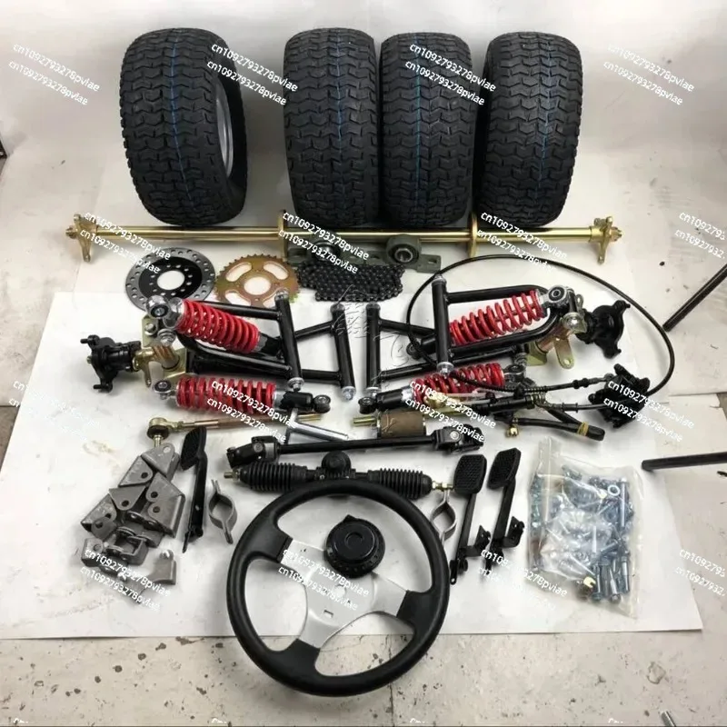 Homemade go-kart accessories, four wheel off-road steel pipes, modified frame, front and rear suspension, steering, rear axle