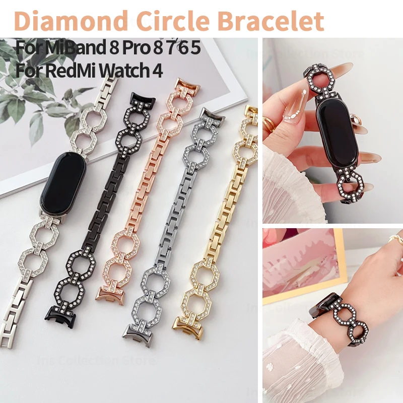 

Bling Diamond Metal Bracelet for Xiaomi Mi Band 8 Pro 6 7 8 9 Replacement Wristband Bracelet for Redmi Watch 4 Women Smart Wrist