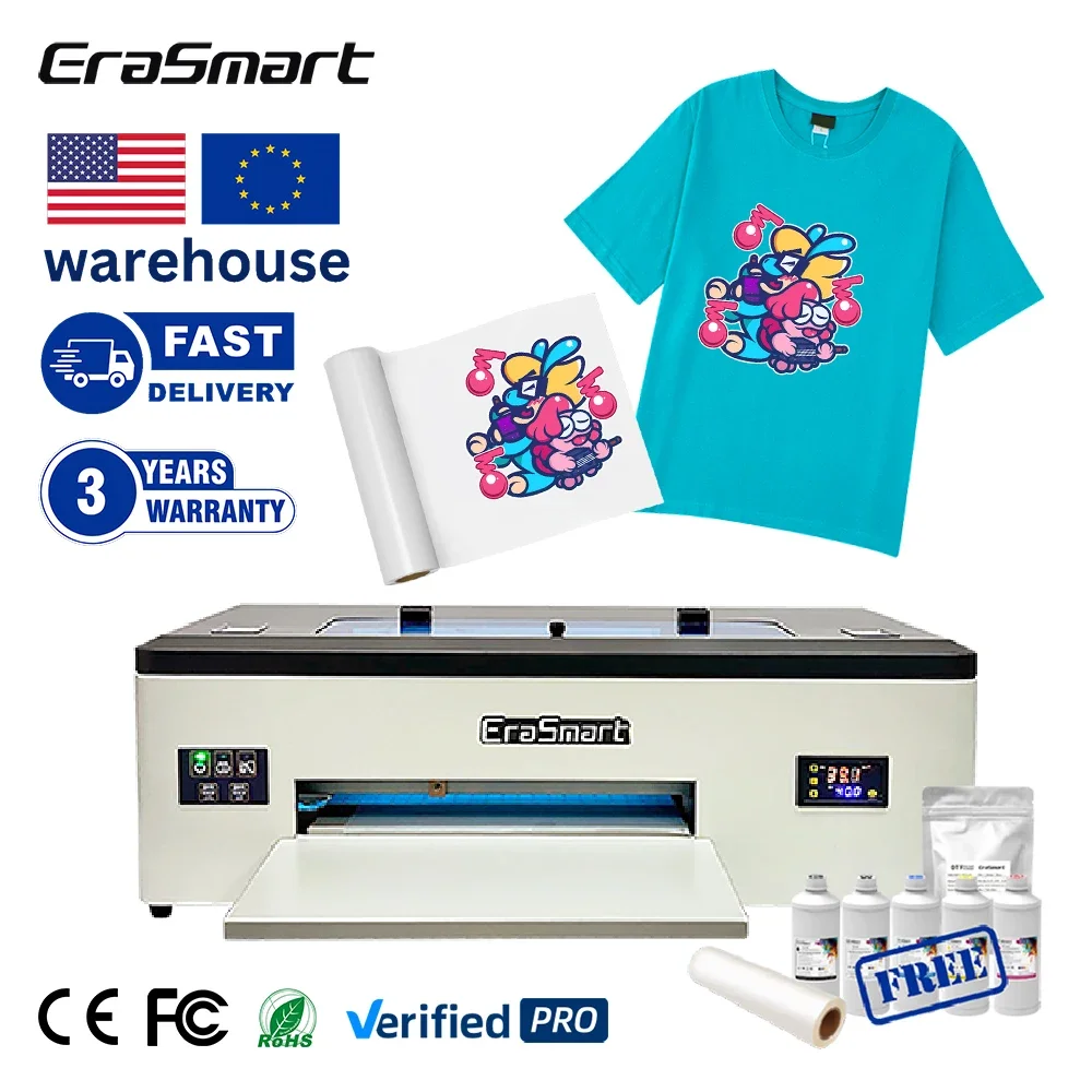 Erasmart a3 dtf printer printing machine digital t-shirt printing machine printer for clothes 30cm dual xp600  head DTF printer