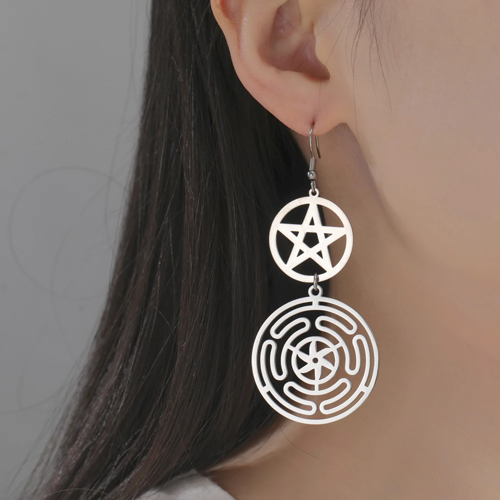 Dawapara Wheel of Hecate Pentagram Ohrringe Sigil of Lilith Mondgöttin Pentagramm Symbol Edelstahl Ohrringe Wicca Schmuck – Detail 6